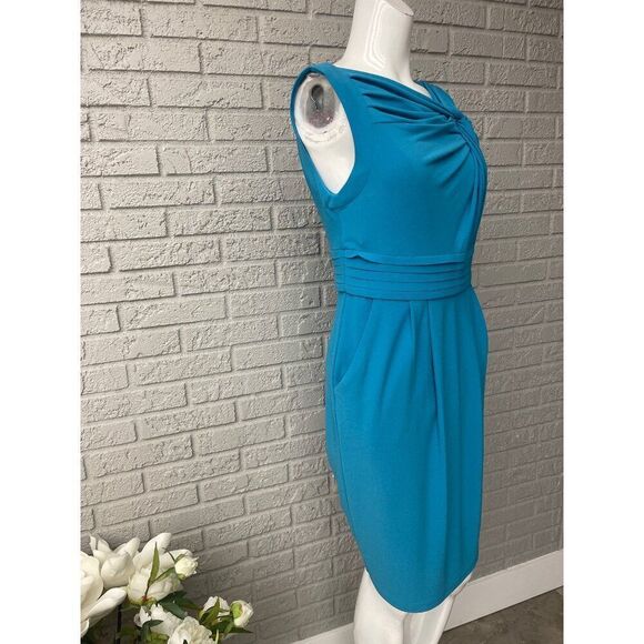 Vince Camuto Women Blue Sleeveless Twisted Pleated Pockets Sheath Dress Size 10 - Picture 3 of 13